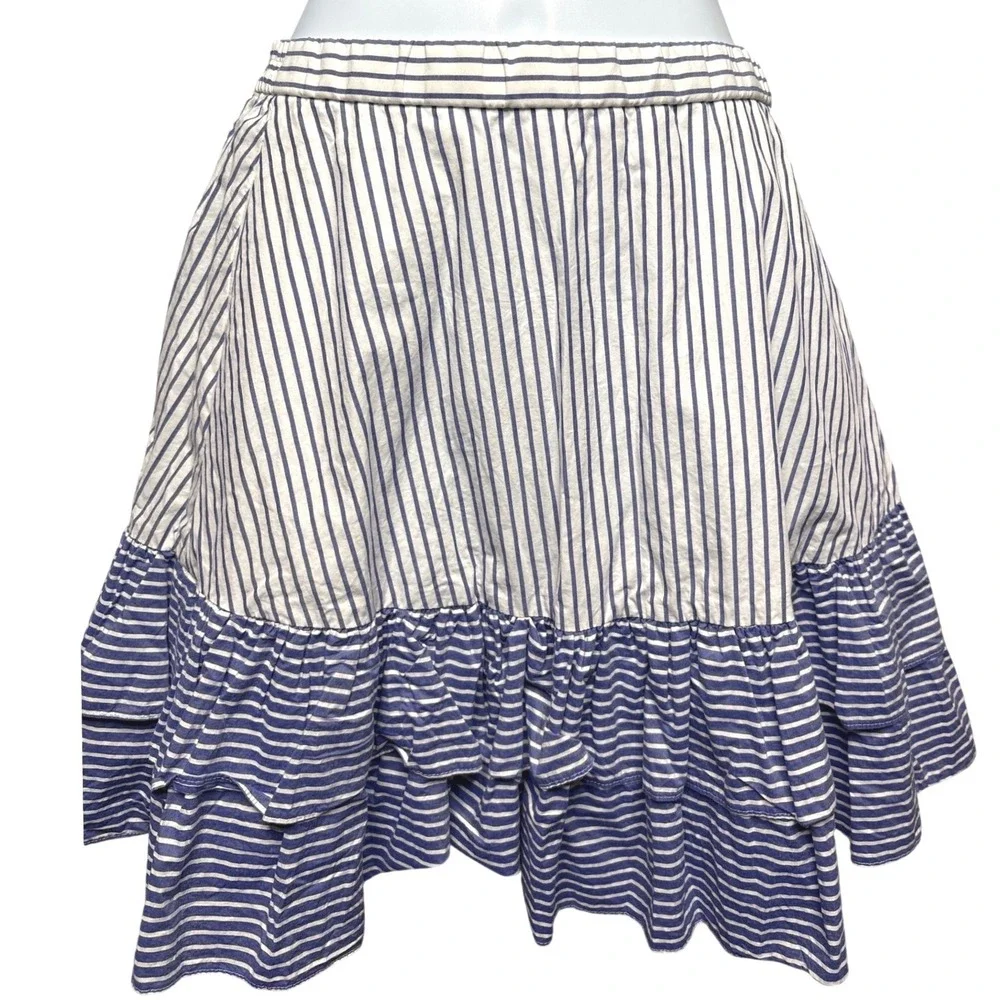 J. CREW Blue White Striped Tiered Ruffle Mini Skirt Sz‎ 6 Beachy Preppy Nautical